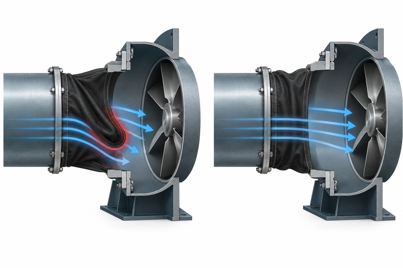 Esempio illustrativo di raccordo flessibile fra ventilatore e condotto
